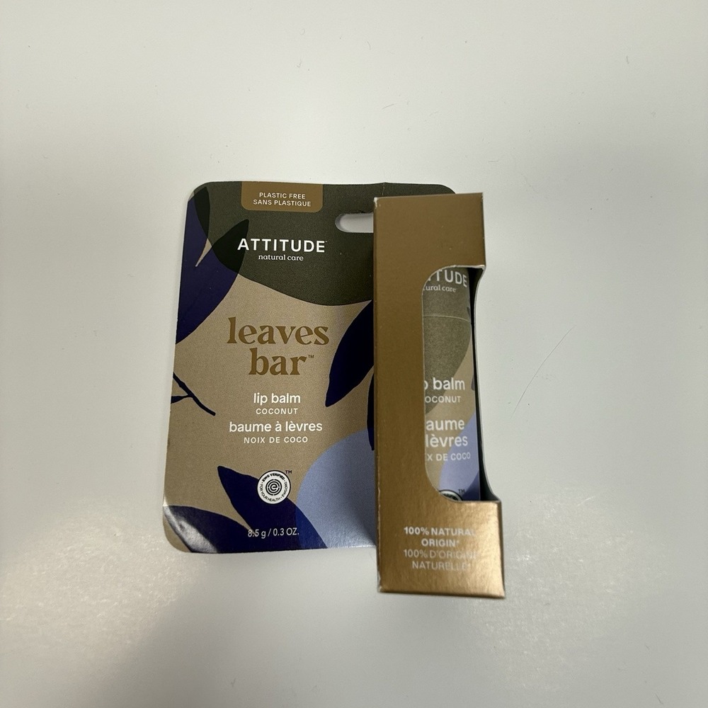 Attitude Natural Care Leaves Bar Lip Balm Coconut 0.3 Oz Plastic Free